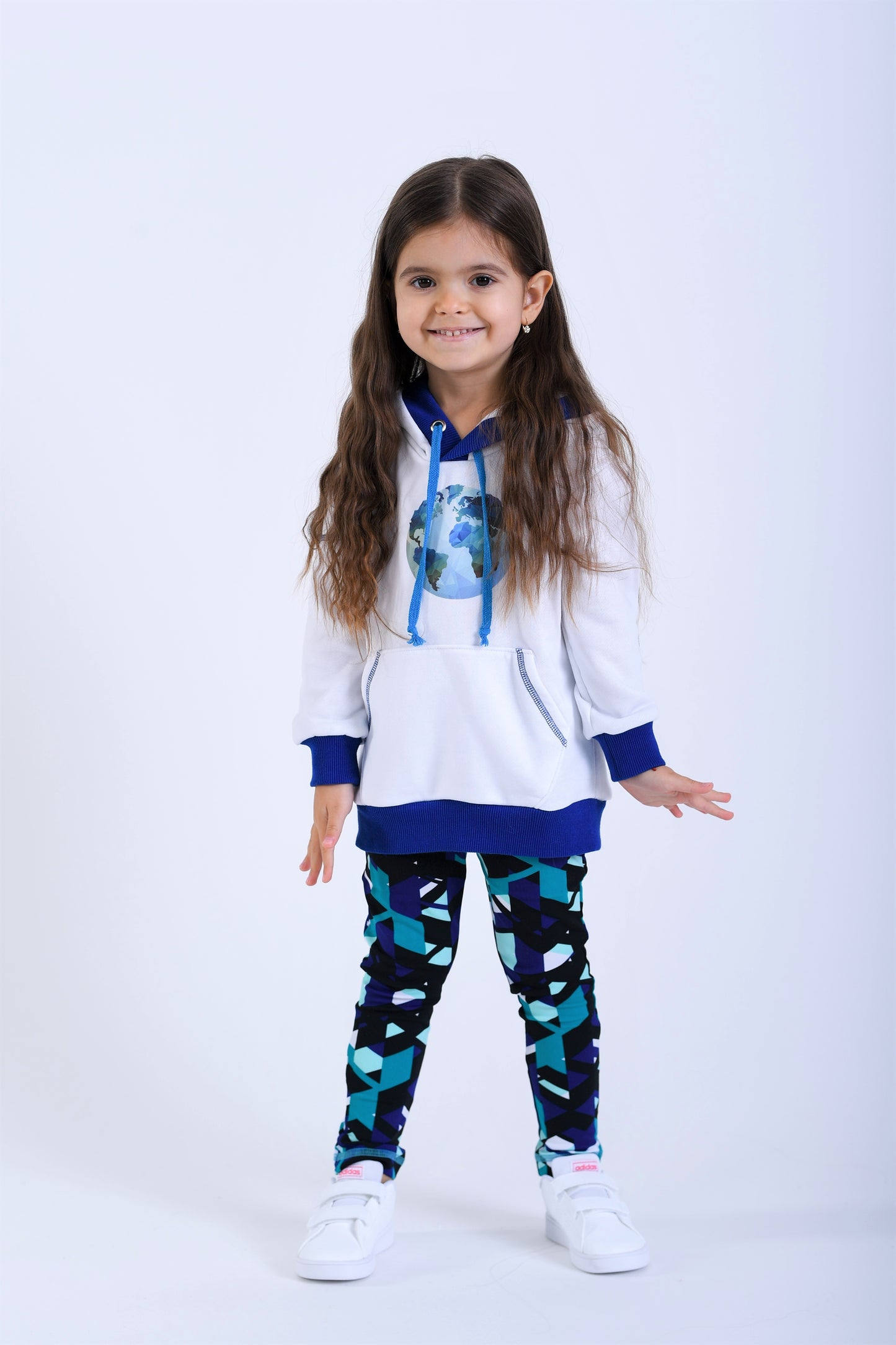 HANORAC CU PRINT BLUE PLANET, ALB