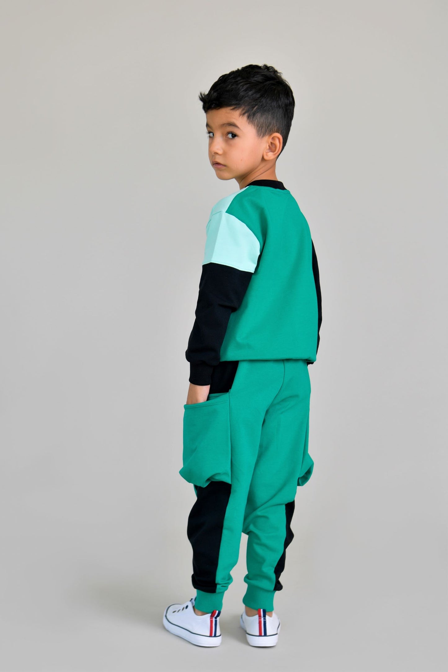 trening baieti colour block verde, verde menta, negru, baieti 2-6 ani