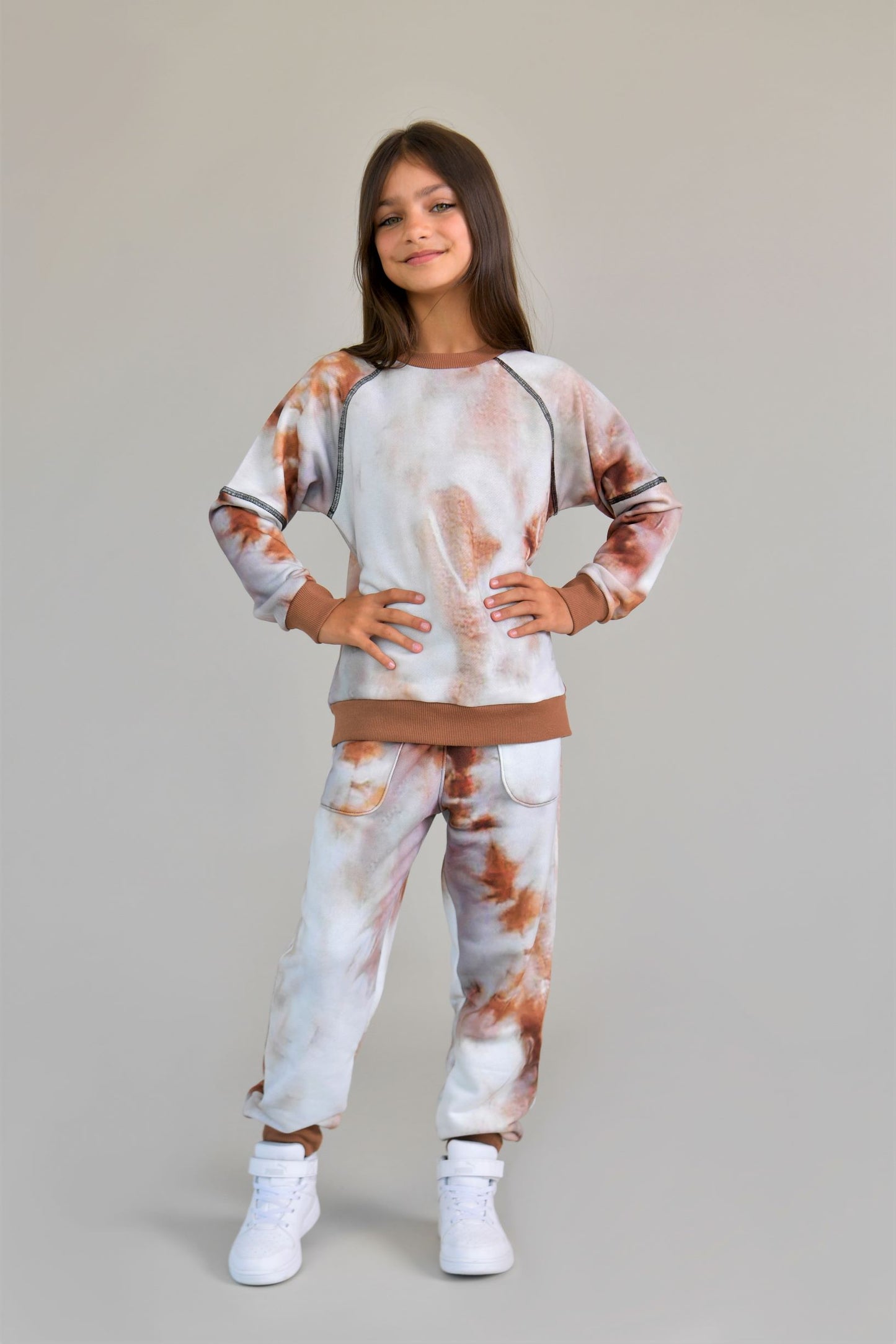 beige tie dye tracksuit for kids