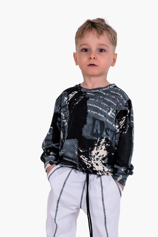 BLUZA GRI IMPRIMATA BAIETI