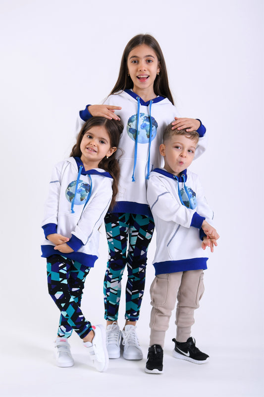HANORAC CU PRINT BLUE PLANET, ALB