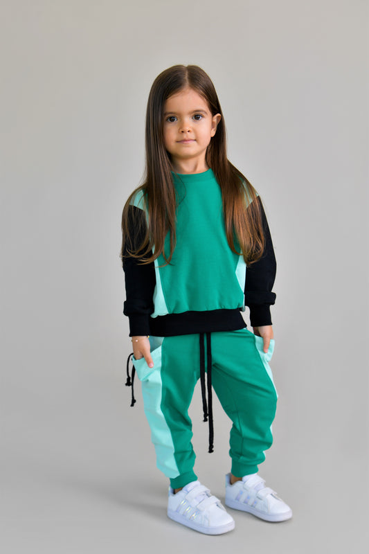 trening colorblock verde menta negru  fete 